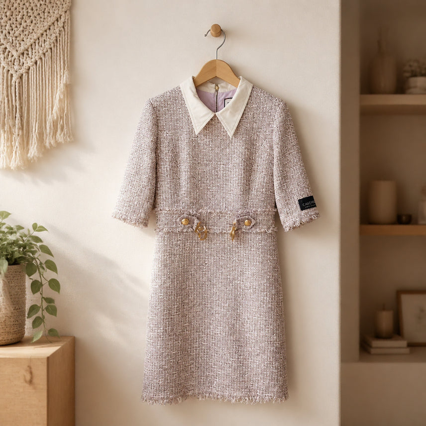 [BUNJANG] MOJO.S.FINE Tweed Collar Dress Pink Size S / 모조에스핀 트위드 카라 원피스 S사이즈
