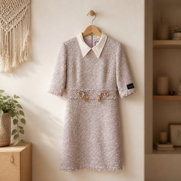 [BUNJANG] MOJO.S.FINE Tweed Collar Dress Pink Size S / 모조에스핀 트위드 카라 원피스 S사이즈