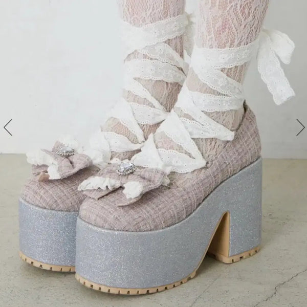 [BUNJANG] Ankruze Platform Ribbon Balletcore Shoes / 앙크루즈 발레코어 리본 통굽 리즈리사