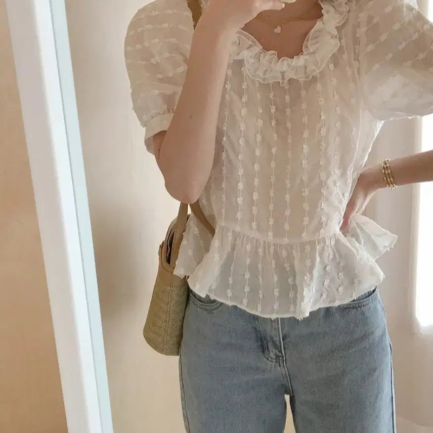 [BUNJANG] J.Elf Delia Jacquard Blouse (White) / 제이엘프_ 델리아 블라우스(white)