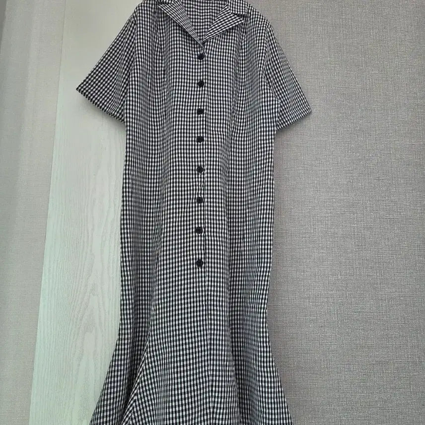 [BUNJANG] THE IZZAT Navy Check Collar Long Dress / THE IZZAT 체크 카라롱원피스