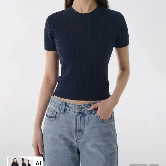 [BUNJANG] Standard Short Sleeve Knit Navy / 무탠다드 반팔 니트 네이비