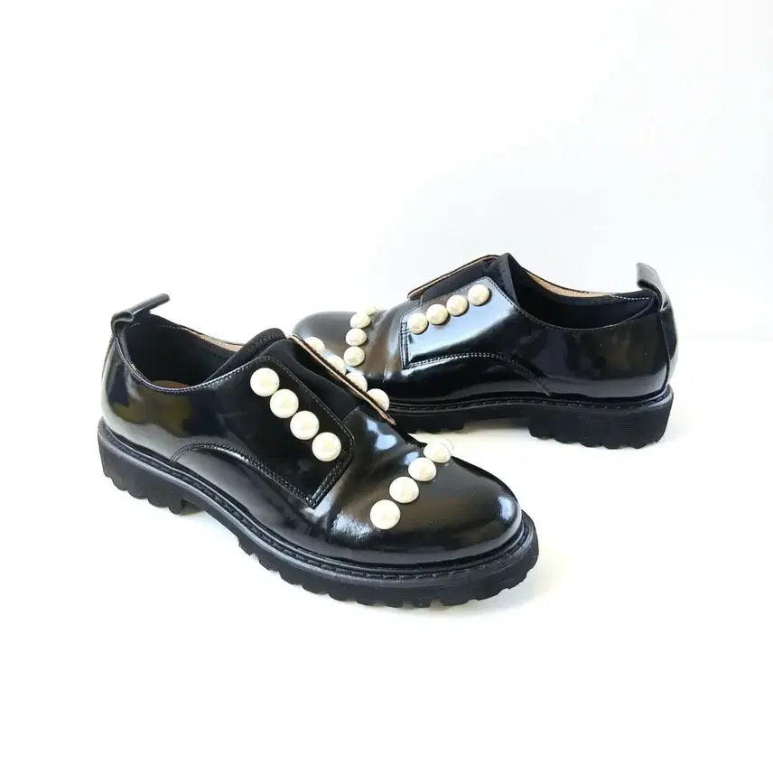 [BUNJANG] S COMMABNNI Pearl Embellished Oxford Shoes Black (235) / 진주 장식 옥스포드 슈즈 블랙:235