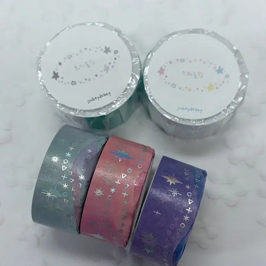 [BUNJANG] Sukidoki Sparkling Label & Mahasura Hologram Washi Tape Set / 수키도키 마테 마스킹테이프 키스컷 5개일괄