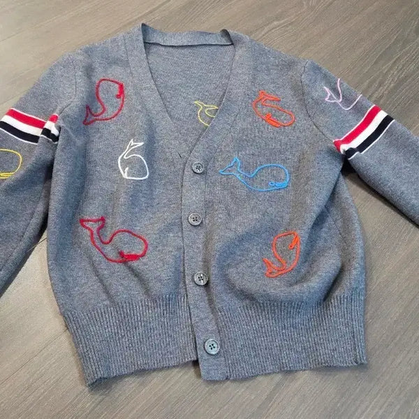 [BUNJANG] Gray Whale Embroidery Cardigan / 회색 고래 자수 가디건
