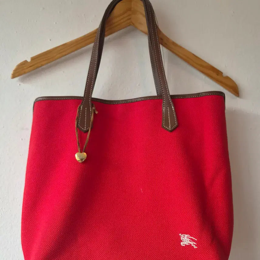 [BUNJANG] Burberry Red Canvas Leather Tote Bag / 버버 레드 캔버스 토트백
