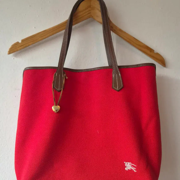 [BUNJANG] Burberry Red Canvas Leather Tote Bag / 버버 레드 캔버스 토트백