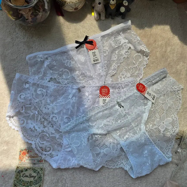 [BUNJANG] Women's Lace Panty 3-Pack White Size 90 / 화이트 여성팬티 90사이즈 3종 묶음 판매 레이스팬티