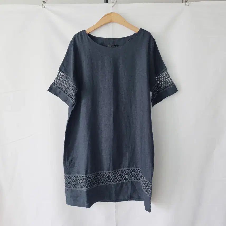 [BUNJANG] ZOOZOOM Linen Navy One-Piece Dress (Free Size) / ZOOZOOM 주줌 린넨 네이비원피스 F