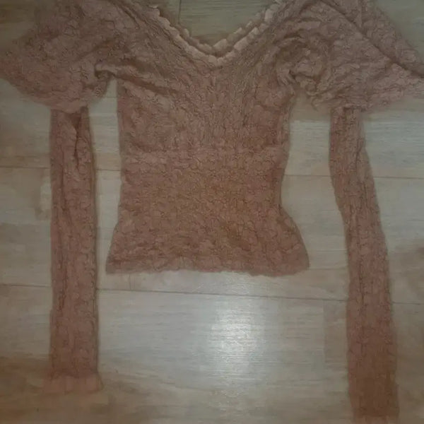 [BUNJANG] Brown Lace Long Sleeve Blouse / 레이스 긴팔 블라우스