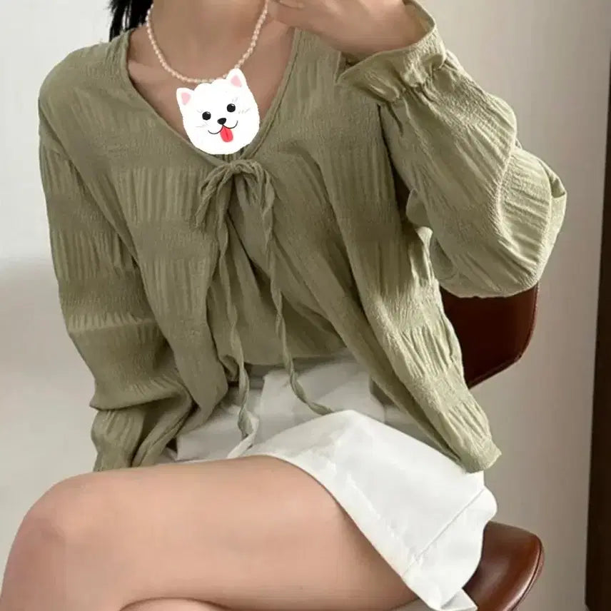 [BUNJANG] e;ann Shirring Cardigan Pastel Green / (새상품, 착샷) e;ann 셔링 가디건