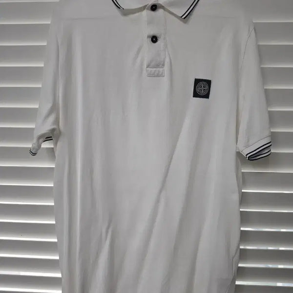 [BUNJANG] Stone Island White Striped Collar Short Sleeve T-Shirt - L / 스톤아일랜드 흰색 반팔 카라티 L사이즈