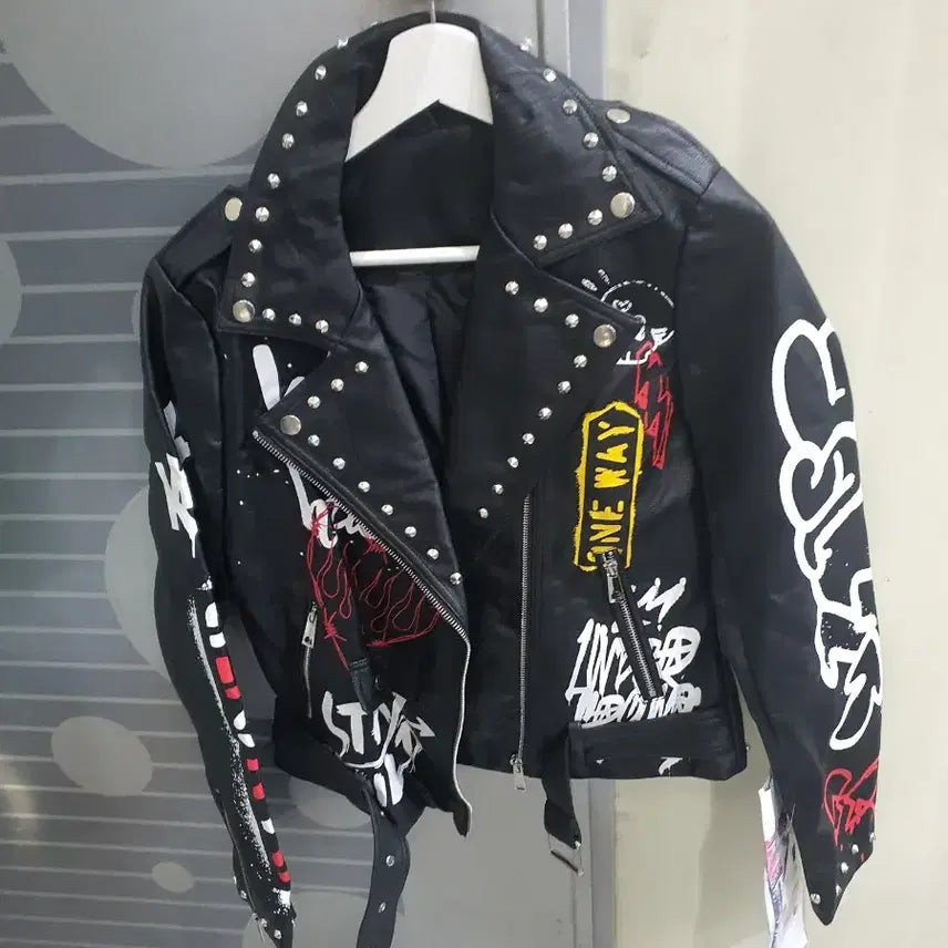 [BUNJANG] RF Studded Leather Jacket Black White / RF 레더 재킷 스터드 블랙 화이트 S   개당