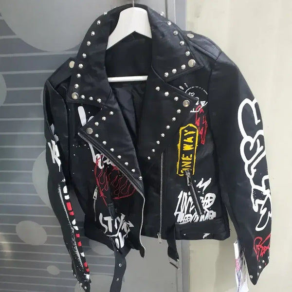[BUNJANG] RF Studded Leather Jacket Black White / RF 레더 재킷 스터드 블랙 화이트 S   개당
