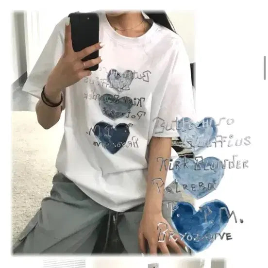 [BUNJANG] Sew.b Heart Printing Short-Sleeve T-Shirt / Sew.b 하트 프린팅 반팔 티셔츠 FREE