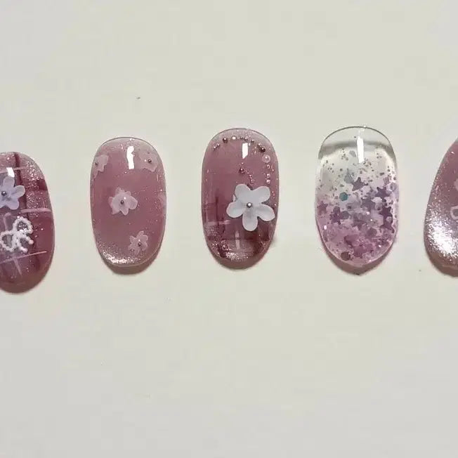[BUNJANG] Handmade Nail Tips - Purple with Floral Design / 퍼플컬러+꽃이있는 수제네일팁입니다