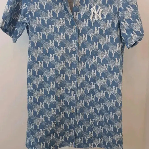 [BUNJANG] MLB Cube Monogram Print Short Sleeve Denim Dress / MLB 큐브 모노그램 프린트 반팔데님원피스 (가단50cm나옴)