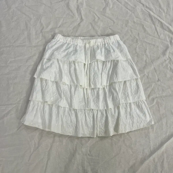 [BUNJANG] Hagumi White Flower Embroidery Tiered Skirt / 모리걸 하구미 화이트 플라워 자수 캉캉 스커트