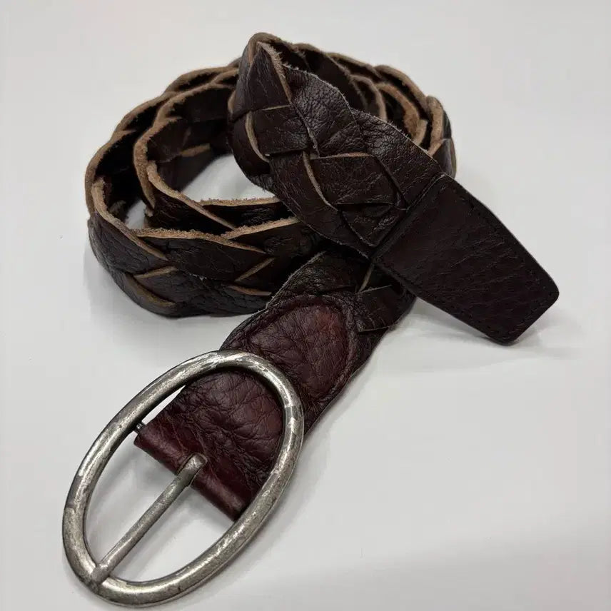 [BUNJANG] Vintage Braided Weaving Leather Belt / 빈티지 브레이디드 위빙 벨드
