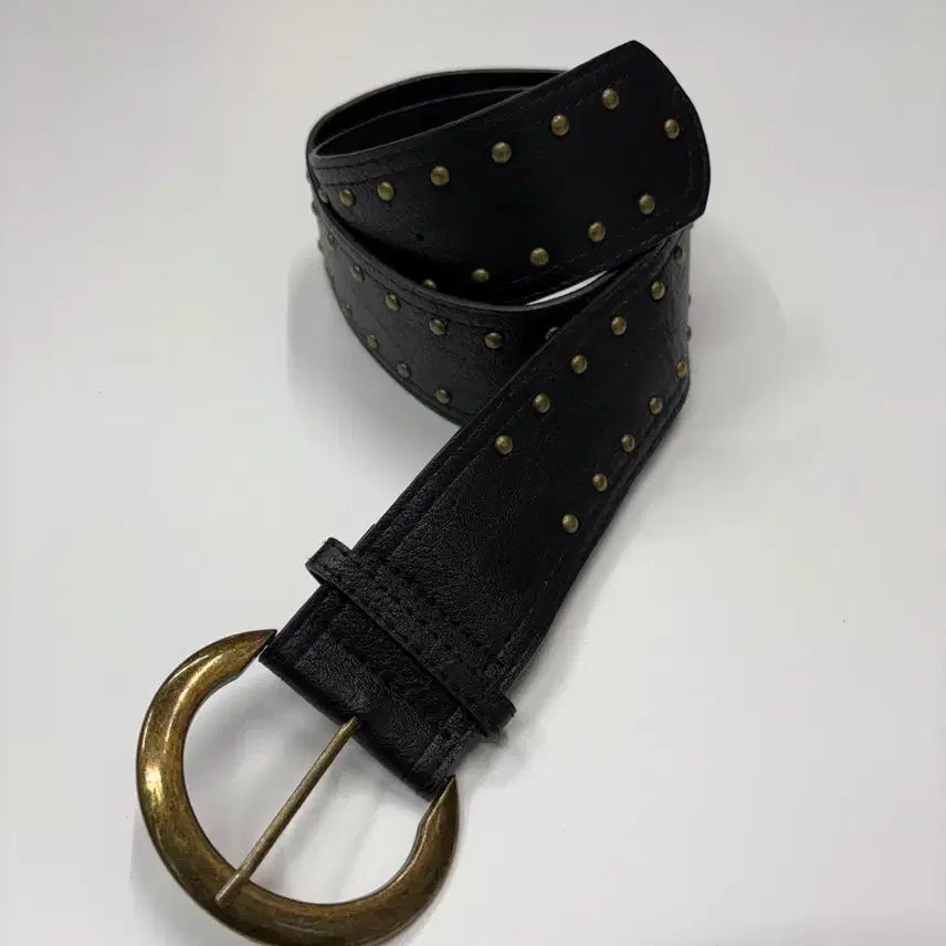 [BUNJANG] ROMANTTE Studded Wide Leather Belt / 빈티지 스터드 와이드 레더 벨트 Studded Leather Belt