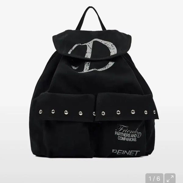[BUNJANG] Dainnit Stud Pocket Backpack Black / 다이닛 스터드 포켓 백팩 블랙