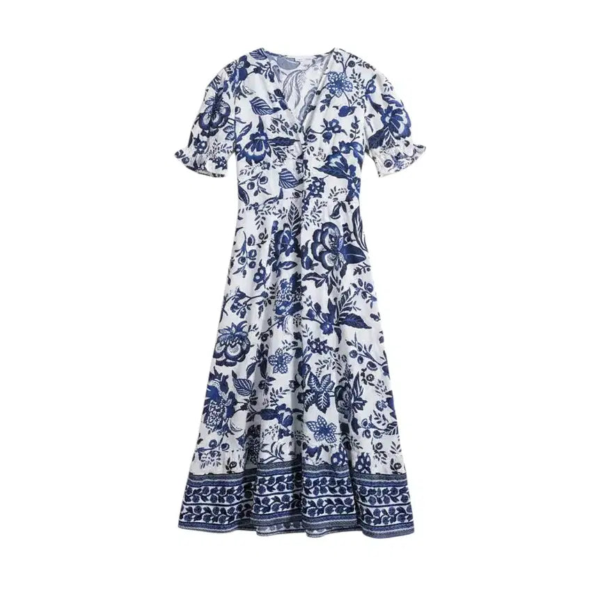 [BUNJANG] Women's V-Neck Floral Midi Dress M / 여성M/ 밴딩 브이넥 플로럴원피스WT 0-31