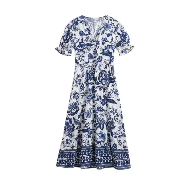 [BUNJANG] Women's V-Neck Floral Midi Dress M / 여성M/ 밴딩 브이넥 플로럴원피스WT 0-31
