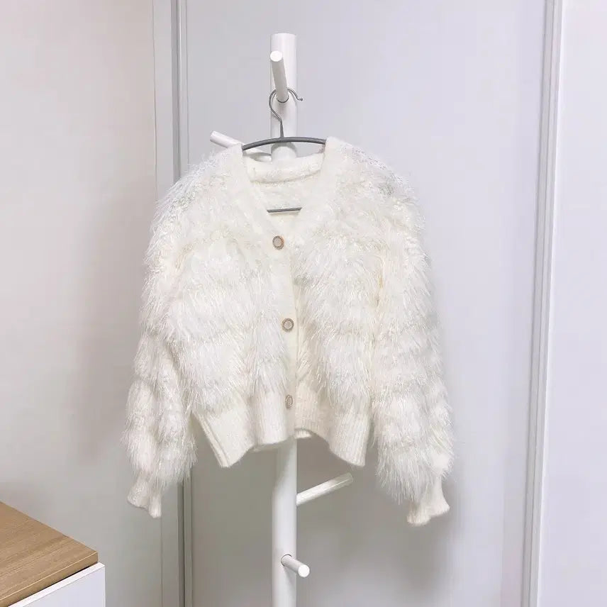 [BUNJANG] Women's White Fur Cardigan / 새상품 여성옷 화이트 털 가디건