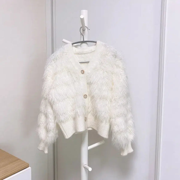 [BUNJANG] Women's White Fur Cardigan / 새상품 여성옷 화이트 털 가디건