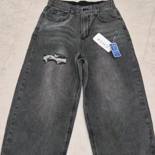 [BUNJANG] CHCR Distressed Wide Denim Pants Black / CHCR 데미지 와이드 데님 팬츠 블랙