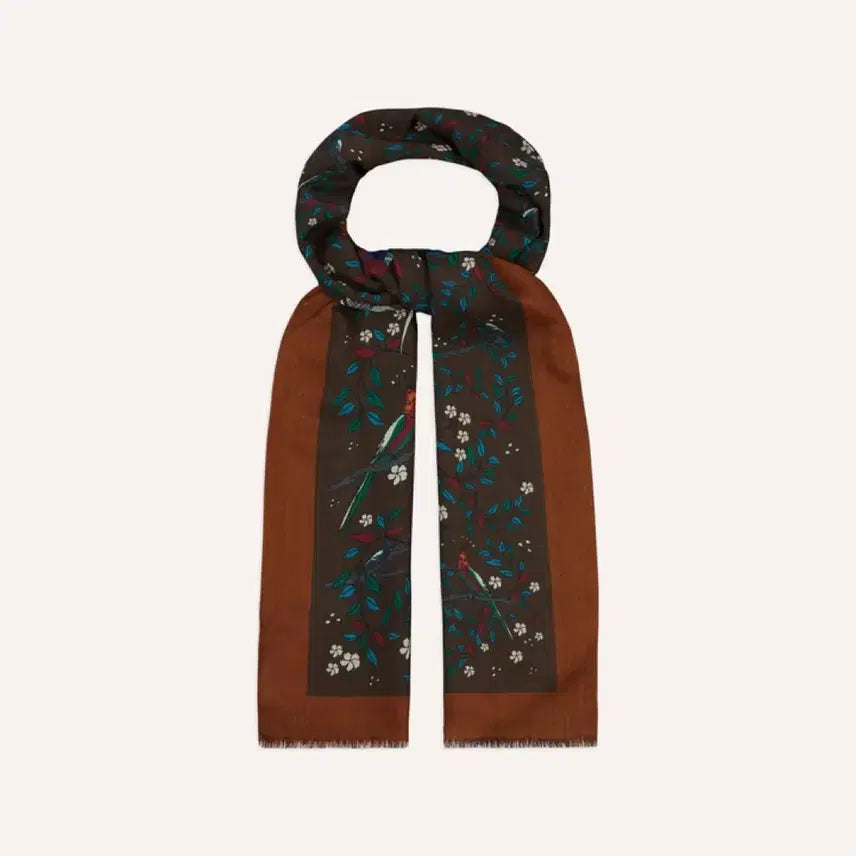 [BUNJANG] Drake's Birds of Paradise Print Wool Scarf Brown / 드레익스 버드 오브 파라다이스 프린트 울 스카프 브라운