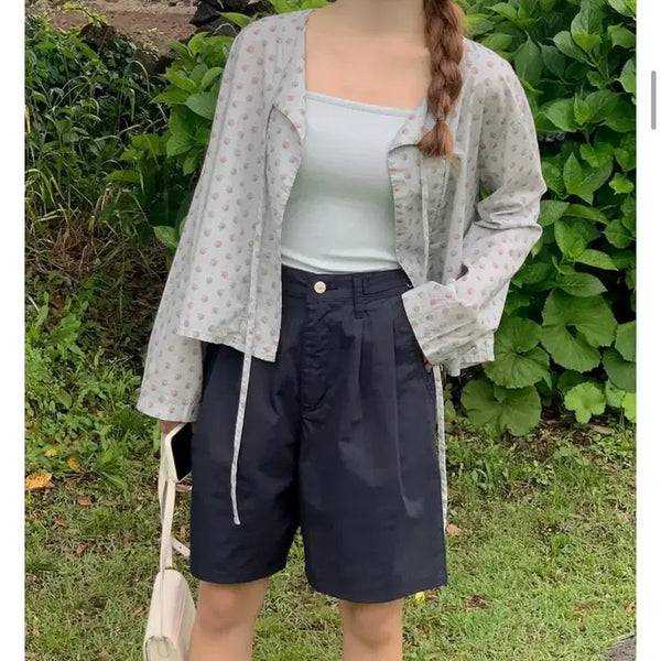 [BUNJANG] Pintuck Wide 5-Part Shorts Navy / 핀턱 와이드 팬츠 5부 네이비