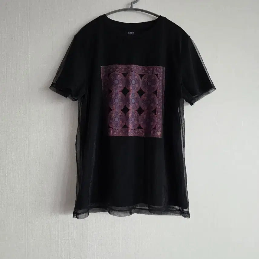 [BUNJANG] Anna Sui Black Sheer Pattern Short Sleeve T-Shirt / 안나수이블랙 반팔 티셔츠 시스루 패턴