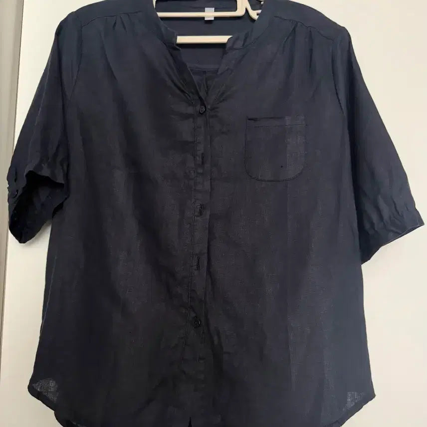 [BUNJANG] 100% Linen 5-Length Sleeve Women's Blouse Navy Size 66 / 새상품) 100% 리넨 5부 여성 블라우스 66 네이비