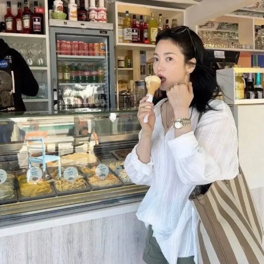 [BUNJANG] Song Hye Kyo Sheer Stripe Shirt / [새상품] 시어 스트라이프 셔츠 송혜교 셔츠
