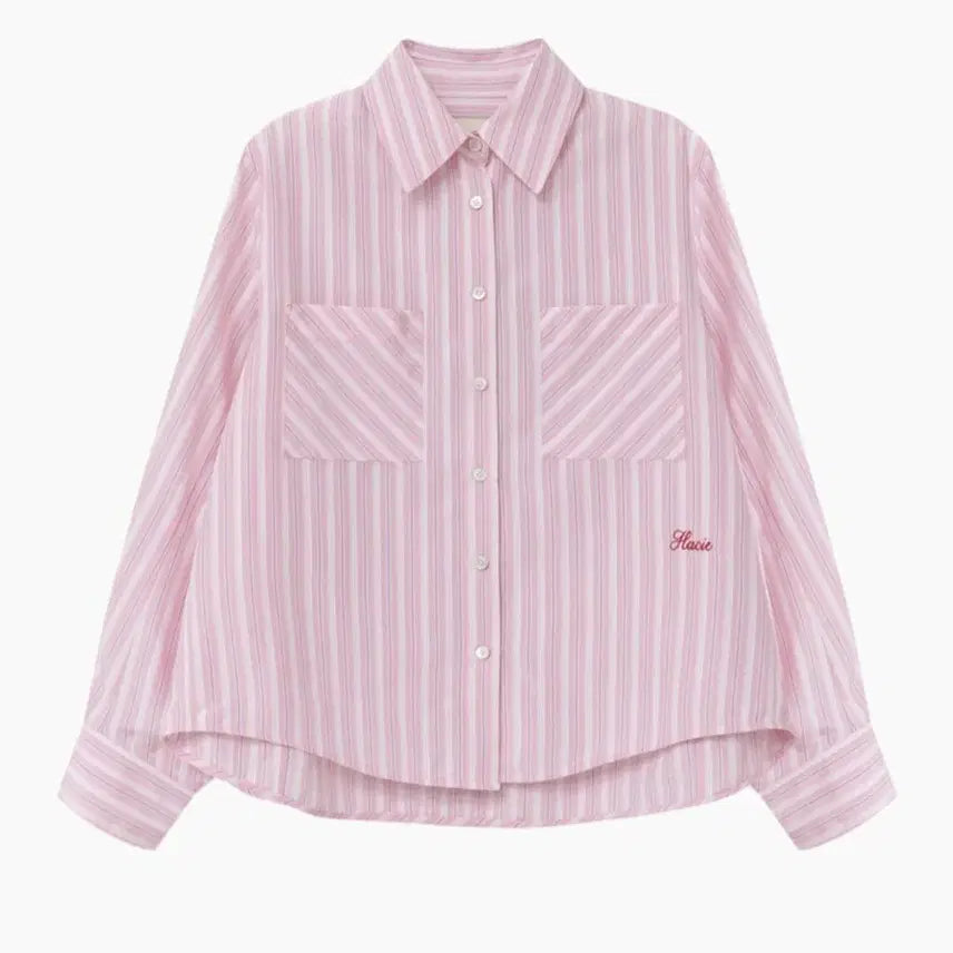 [BUNJANG] Hasié EMB Logo Stripe Crop Shirt / 하시에 EMB LOGO STRIPE CROP SHIRT