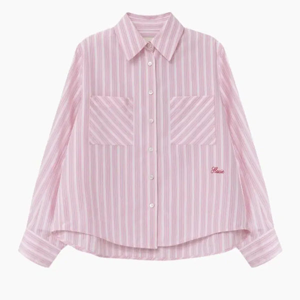 [BUNJANG] Hasié EMB Logo Stripe Crop Shirt / 하시에 EMB LOGO STRIPE CROP SHIRT
