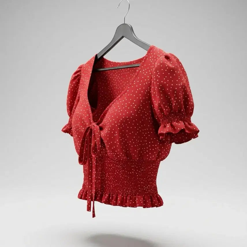 [BUNJANG] SHEIN Polka Dot Pattern Crop Blouse (Women's XL) / 여성XL/ 쉬인 도트패턴 크롭 블라우스