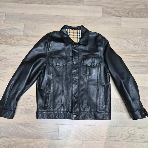 [BUNJANG] Burberry Genuine Leather Trucker Jacket Black / 버버리 정품 가죽 트러커 자켓 블랙