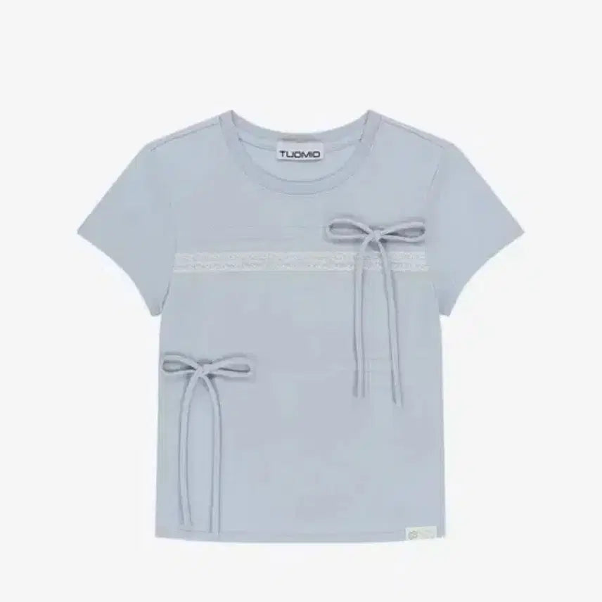 [BUNJANG] Duomiu Ribbon Layered Short Sleeve Baby Blue T-Shirt / 뚜오미오 리본 레이어드 숏 슬리브 베이비 블루