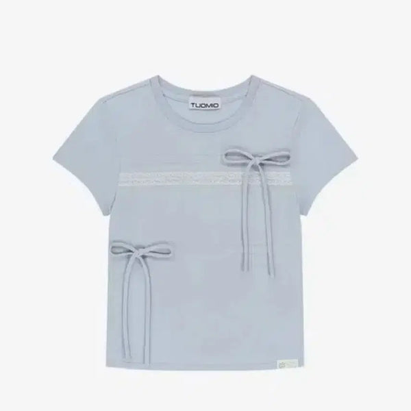 [BUNJANG] Duomiu Ribbon Layered Short Sleeve Baby Blue T-Shirt / 뚜오미오 리본 레이어드 숏 슬리브 베이비 블루