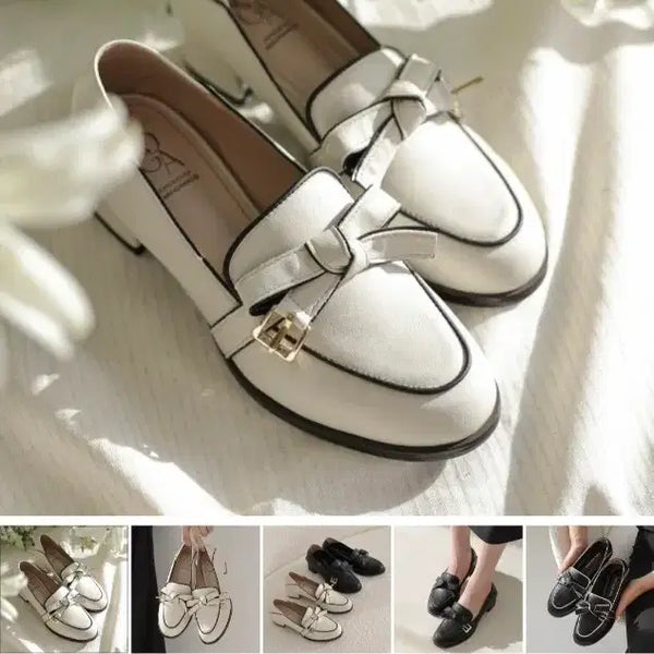 [BUNJANG] Boga Ponito Ribbon Loafers (Ivory, 4cm Heel) / 새상품 보가 포니토 리본 로퍼 아이보리 225 4cm