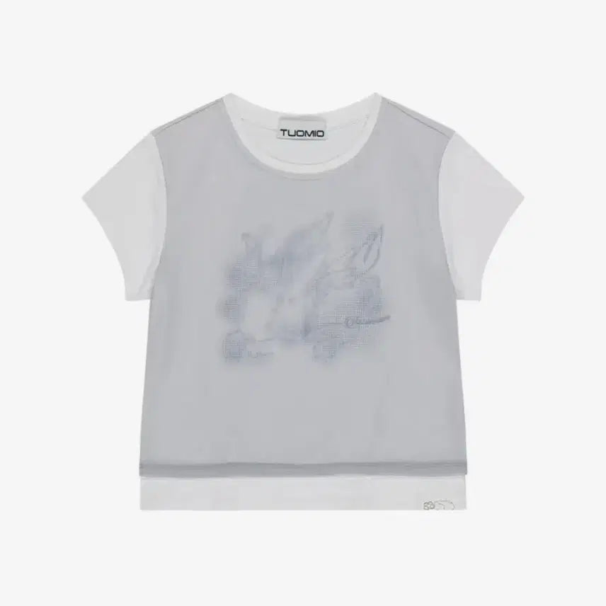 [BUNJANG] Duo Mio Layered Graphic T-Shirt White / 뚜오미오 매쉬 레이어드 그래픽 티셔츠 화이트