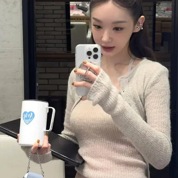 [BUNJANG] Low Tide Alpaca Knit Warmer + Halter Set-up / 강민경 로우타이드 워머+홀터 알파카 니트 셋업 그로브포에토오버듀플레어