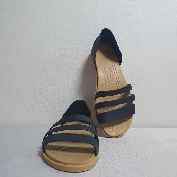 [BUNJANG] Crocs Tulum Open Flat Sandals Black Tan / 220mm 크록스 툴룸 오픈 플랫 샌들 블랙 탄