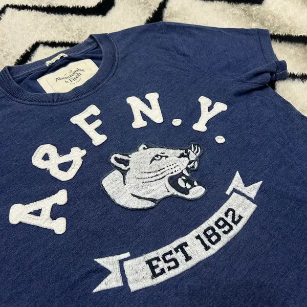 [BUNJANG] Abercrombie & Fitch Spell Out T-Shirt Navy Blue / [S]아베크롬비 스펠아웃 반팔/네이비블루