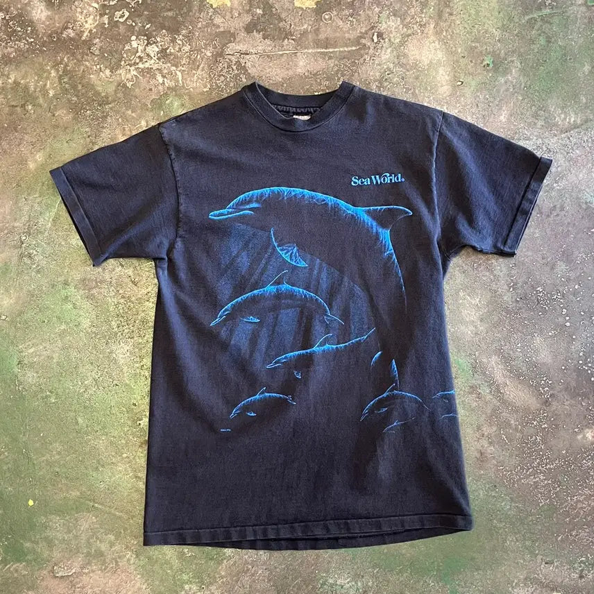 [BUNJANG] 1990s SeaWorld Dolphin Graphic Single Stitch T-Shirt / 90's [L] 싱글스티치 빈티지 반팔티 돌핀 그래픽 SeaWorld
