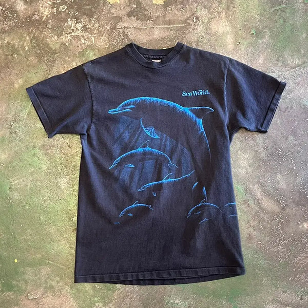[BUNJANG] 1990s SeaWorld Dolphin Graphic Single Stitch T-Shirt / 90's [L] 싱글스티치 빈티지 반팔티 돌핀 그래픽 SeaWorld