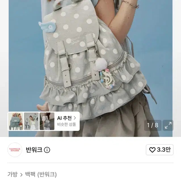 [BUNJANG] Ban.W 셔링 Mini Backpack Grey Dot Summer Bag Travel Bag / 반워크 셔링 미니 백팩 그레이 도트 여름가방 여행가방