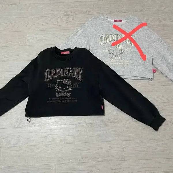 [BUNJANG] Wonderplace Kitty Cropped Sweatshirt / 원더플레이스 키티 크롭 맨투맨